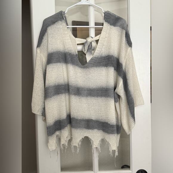 POL Sweaters - POL Striped Gray and Cream Women's Sweater large oversized